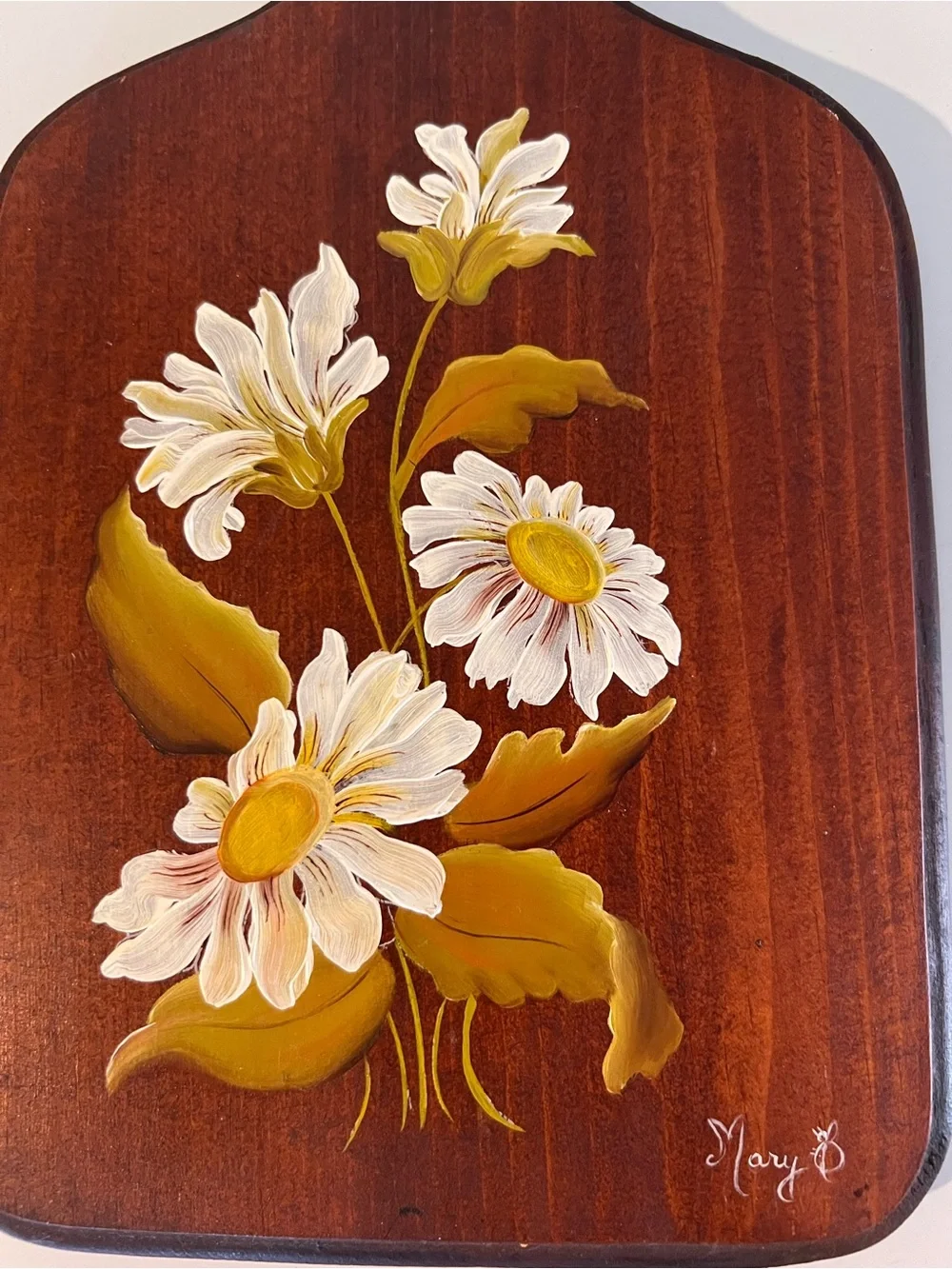 Vintage Hand-Painted Wooden Daisy Cutting Board